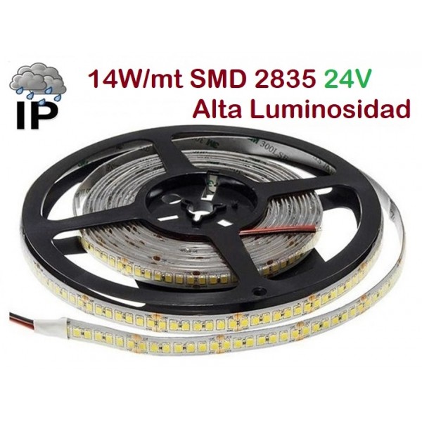 Tira LED 5 mts Flexible 24V 70W 840 Led SMD 2835 IP65 Blanco Neutro, Alta Luminosidad